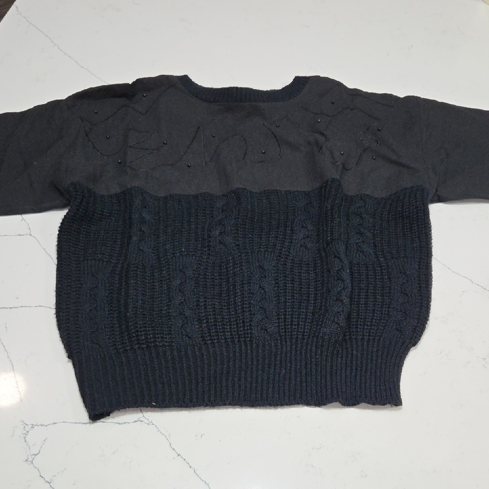 80's Vintage Elegant Black Knit Women's Blouse Sz L Gentle Used